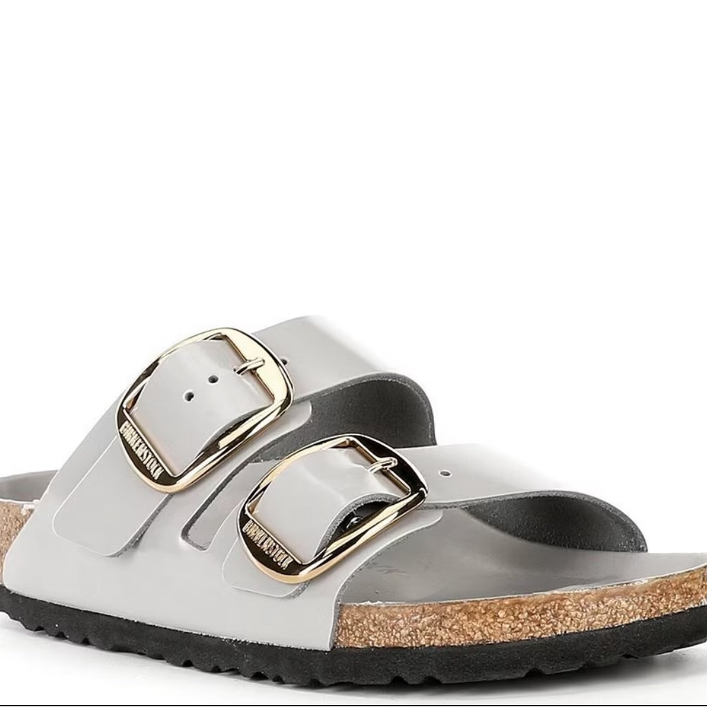Birkenstock, the Women's Arizona Big Buckle Hardware High Shine Slide Sandals